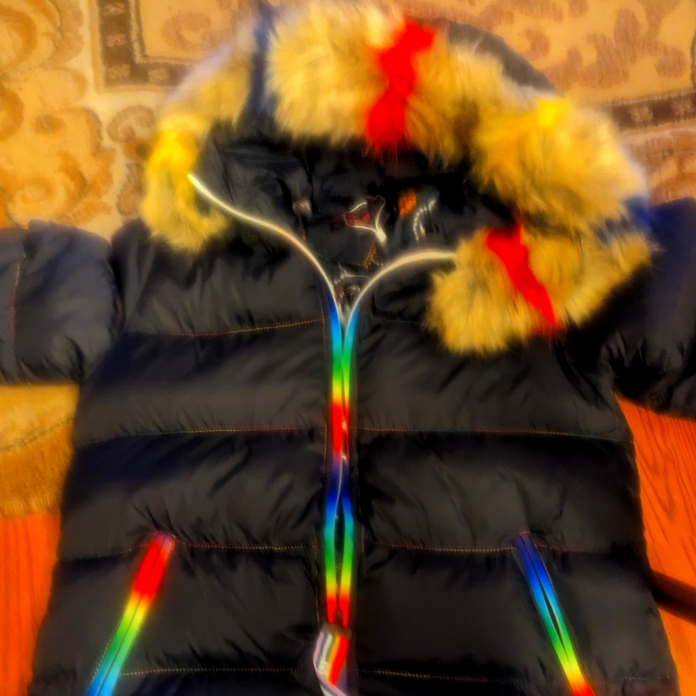 Teen Girls Kaqiblo Kids puffer fur rainbow hooded